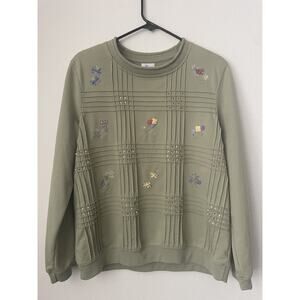 Grandmacore Large paneled sweater sage green floral butterflies VTG Koret